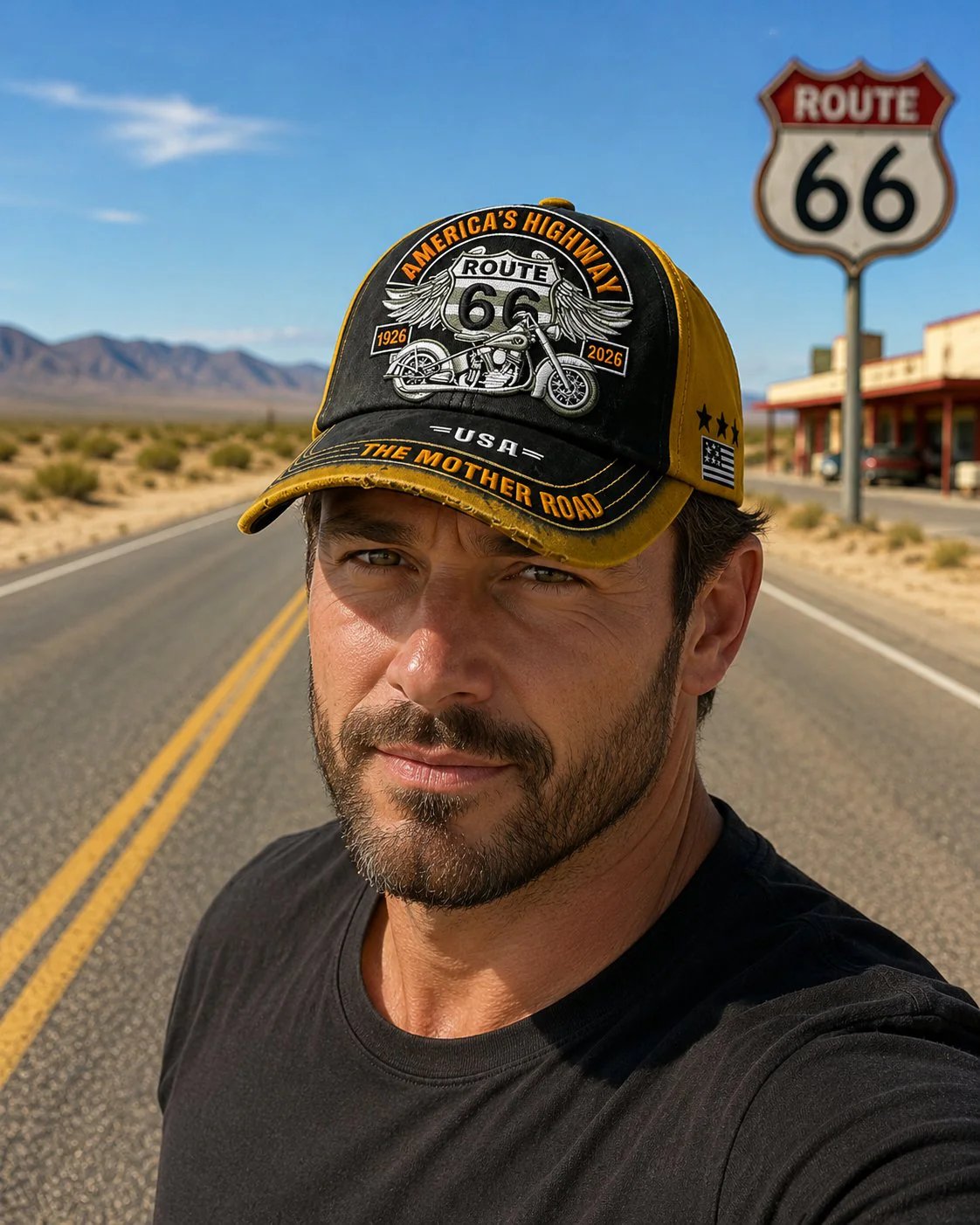 🏍️Casual baseballpet met retro-print ter ere van het 100-jarig jubileum van US Route 66