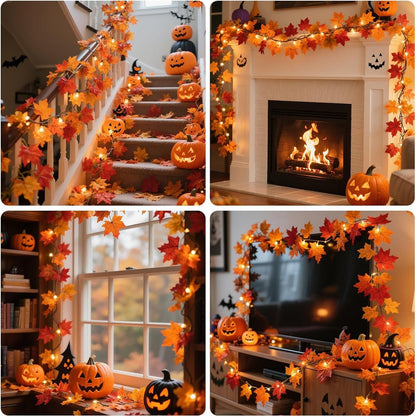 🍂 Sfeervolle Esdoornbladslinger met Warmwit Licht – Een Knusse Herfstdecoratie voor Elk Hoekje!🍁