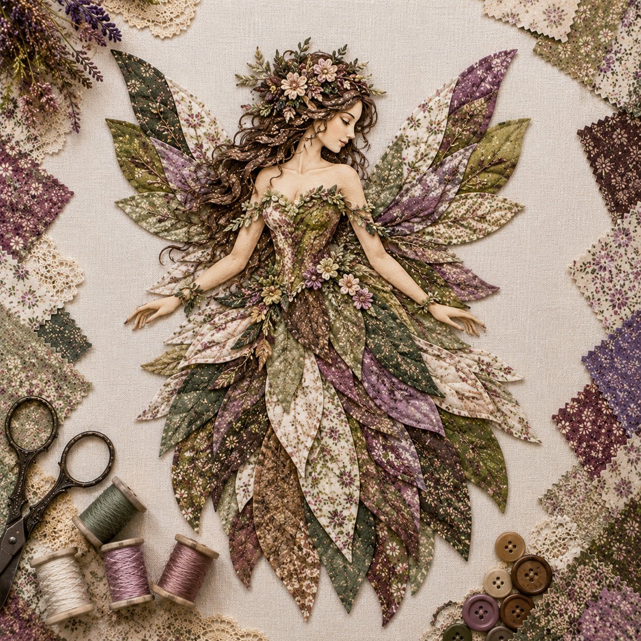🧚‍♀️🌸 Premium doe-het-zelfpakket ‘Fairy Patchwork’ | Hoogwaardige gelaagde stof met bloemmotiefvleugels – doe-het-zelf, handgemaakte fantasiewanddecoratie ✨