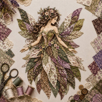 🧚‍♀️🌸 Premium doe-het-zelfpakket ‘Fairy Patchwork’ | Hoogwaardige gelaagde stof met bloemmotiefvleugels – doe-het-zelf, handgemaakte fantasiewanddecoratie ✨