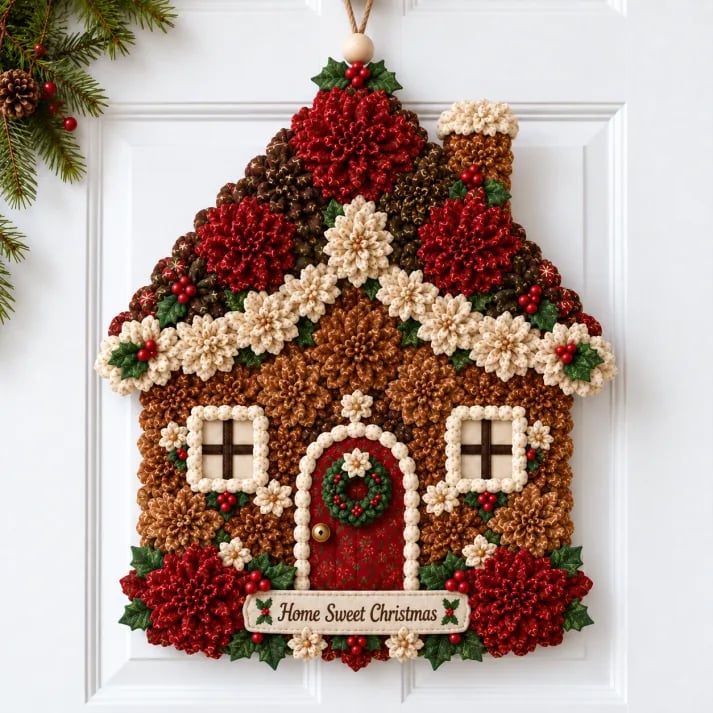 🎄✨DIY-set voor een kerstdeurhanger van stoffen bloemen – Gelaagde kerstversiering