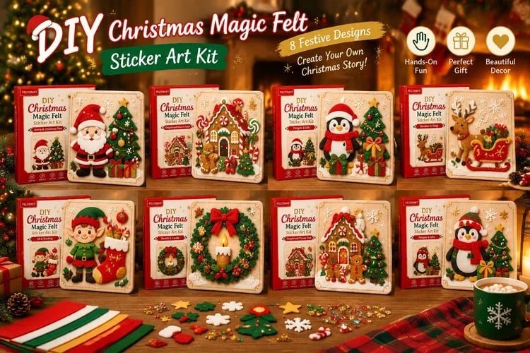 🎄 DIY-kerstmagie: kunstset met viltstickers – afpellen, plakken en creatief aan de slag