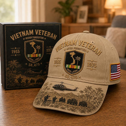 🔥🎖️Vietnam Veteran Never Forgotten 1955–1975 Commemorative Cap 🇺🇸