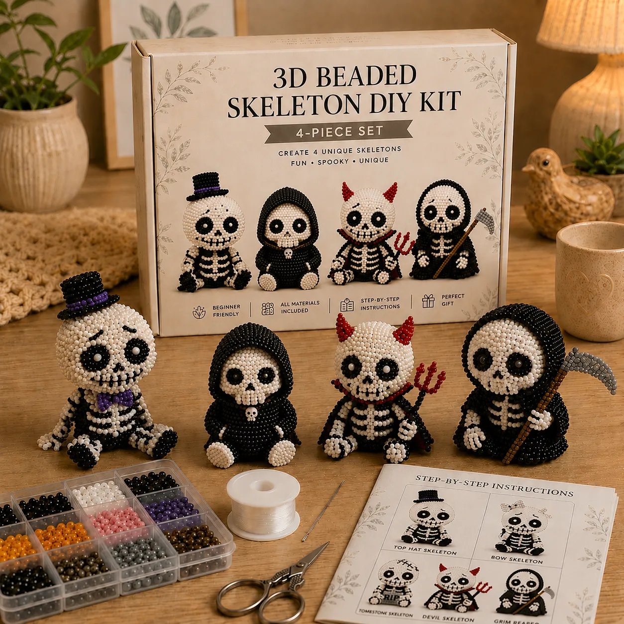 🔥Laatste dag: 50% KORTING 💀 3D-skelet-knutselpakket met kralen