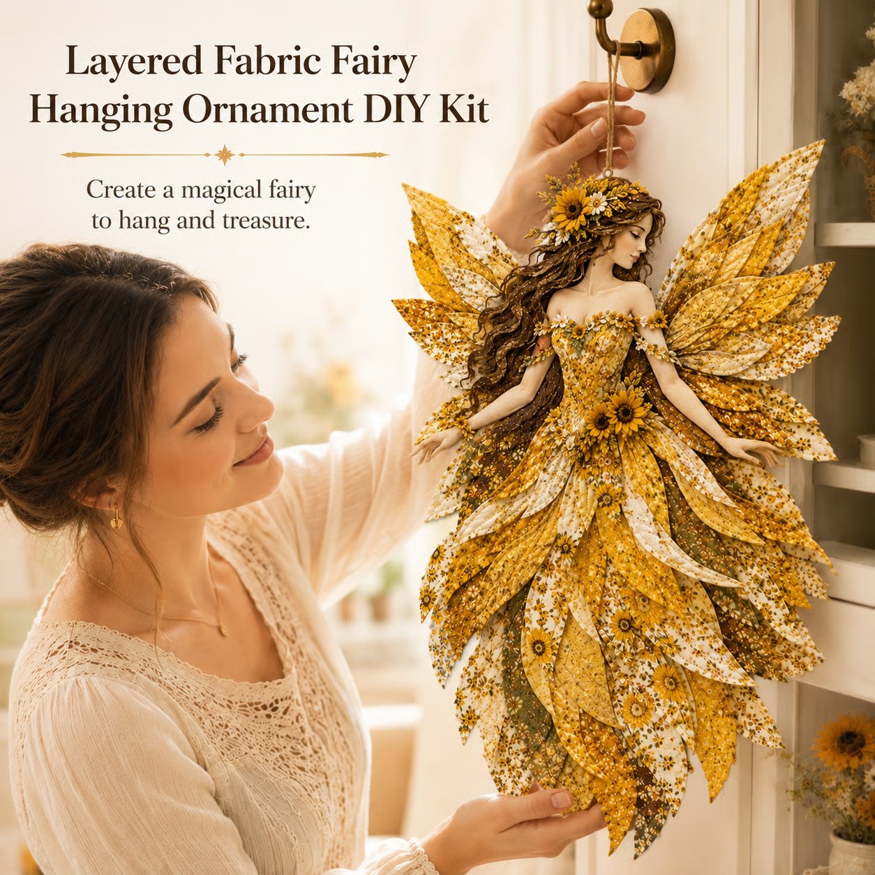 🧚‍♀️🌸 Premium doe-het-zelfpakket ‘Fairy Patchwork’ | Hoogwaardige gelaagde stof met bloemmotiefvleugels – doe-het-zelf, handgemaakte fantasiewanddecoratie ✨