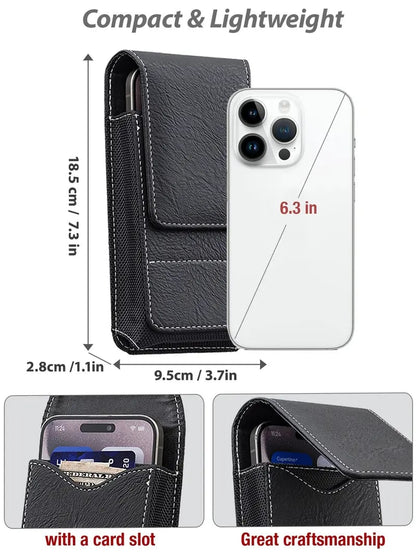 ⚡Grote korting | Heupriem-telefoonhoesje 📱 Leren holster met meerdere vakken en kaarthouder