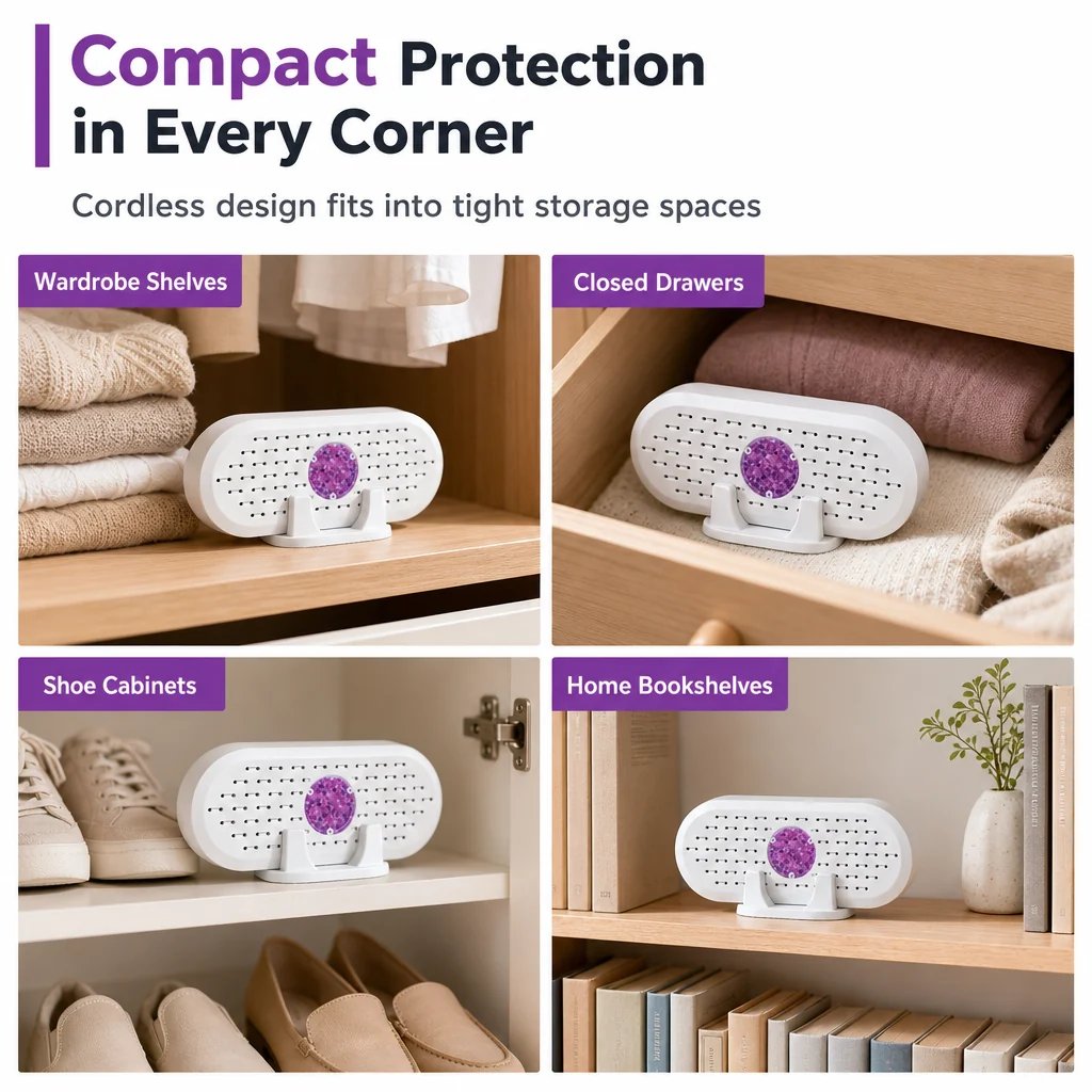 💧👕 Herbruikbare Mini-Luchtontvochtiger – Houd Kasten en Laden Frisser en Droger