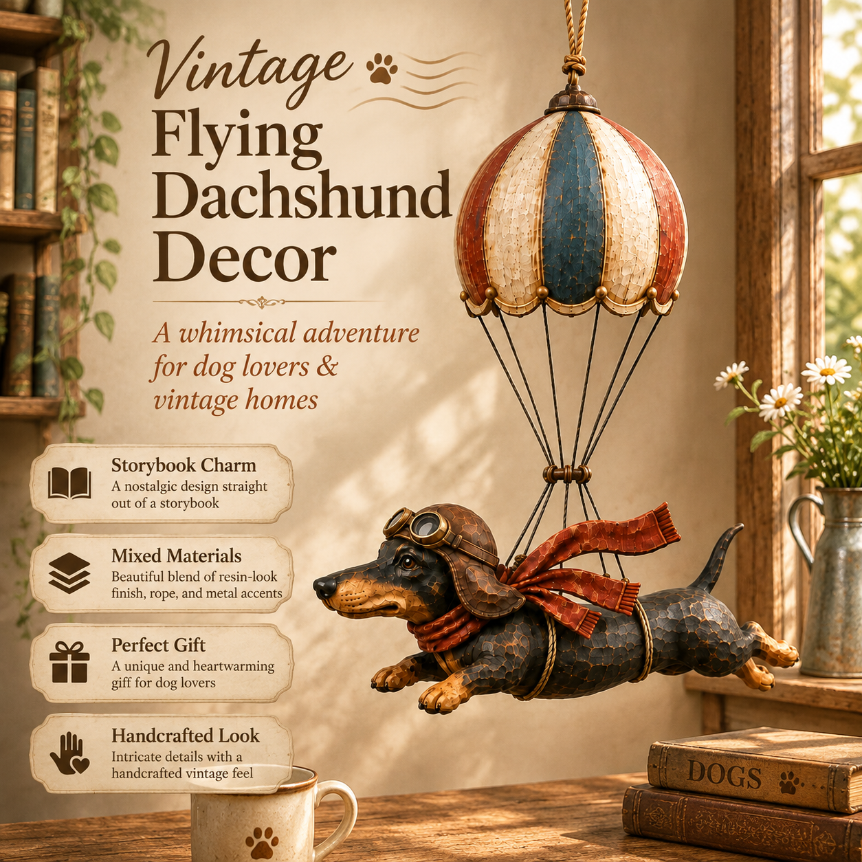 🐾✨ Vintage Teckel Luchtballon – Een Decoratie Om Van Te Dromen!