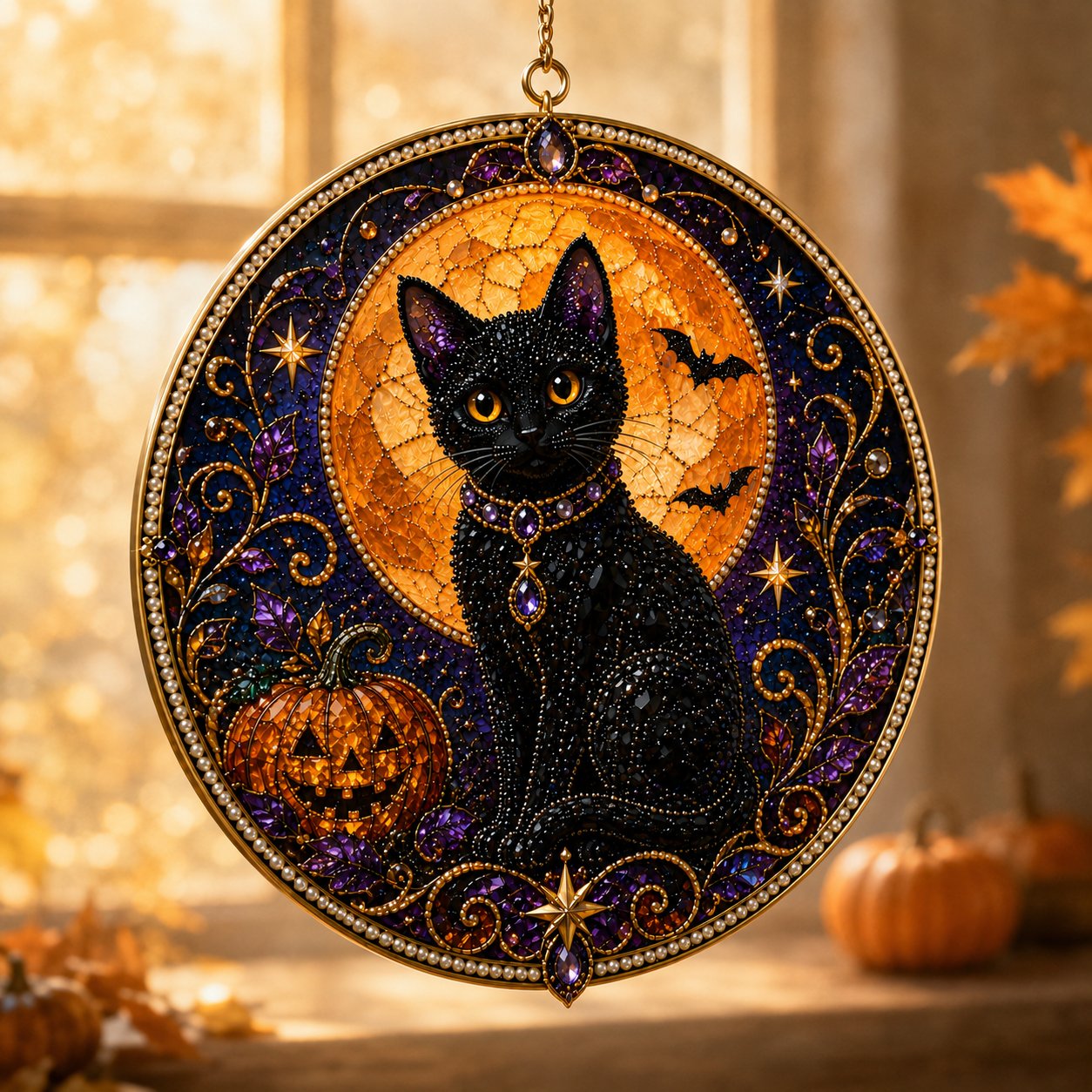 🌙 DIY-set voor een hemelse zwarte kat als raamversiering | 3D-zonnevanger met parelkraaltjes 🔮✨