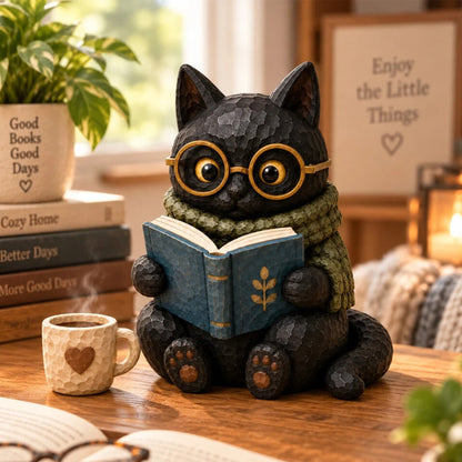 🐱📚 Beeldje van een lezende kat — Een boekenliefhebbers-accessoire voor gezellige hoekjes
