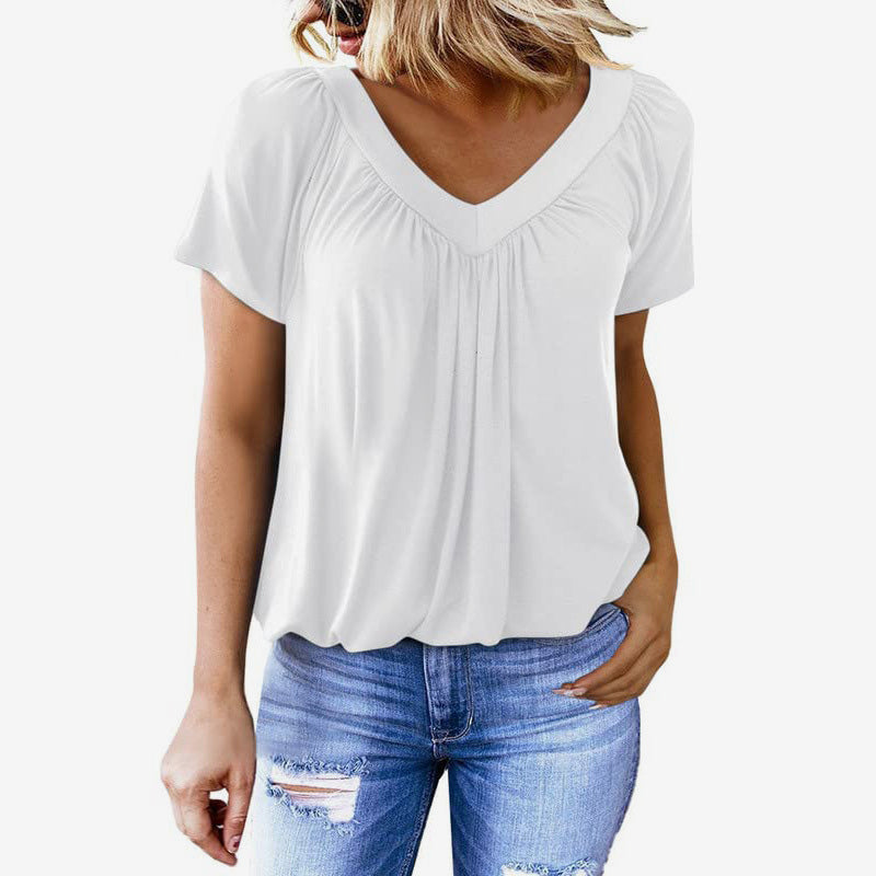 Vrouwen casual geplooide V-hals top met korte mouwen