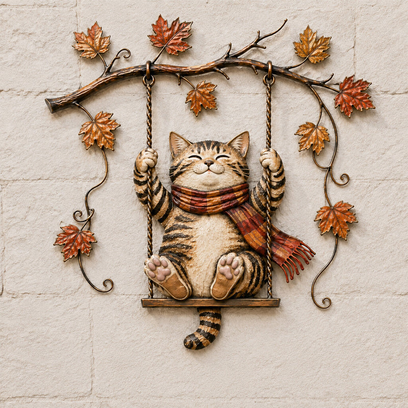 🍁Metalen wanddecoratie met herfstkat🐱