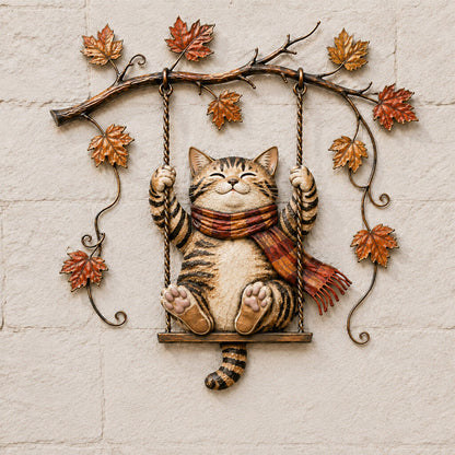 🍁Metalen wanddecoratie met herfstkat🐱