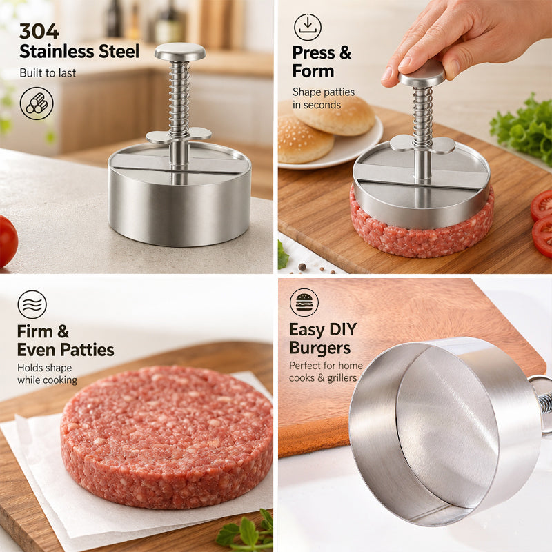 🍔 Roestvrijstalen hamburgerpers | Maak eenvoudig perfecte, gelijkmatige hamburgers