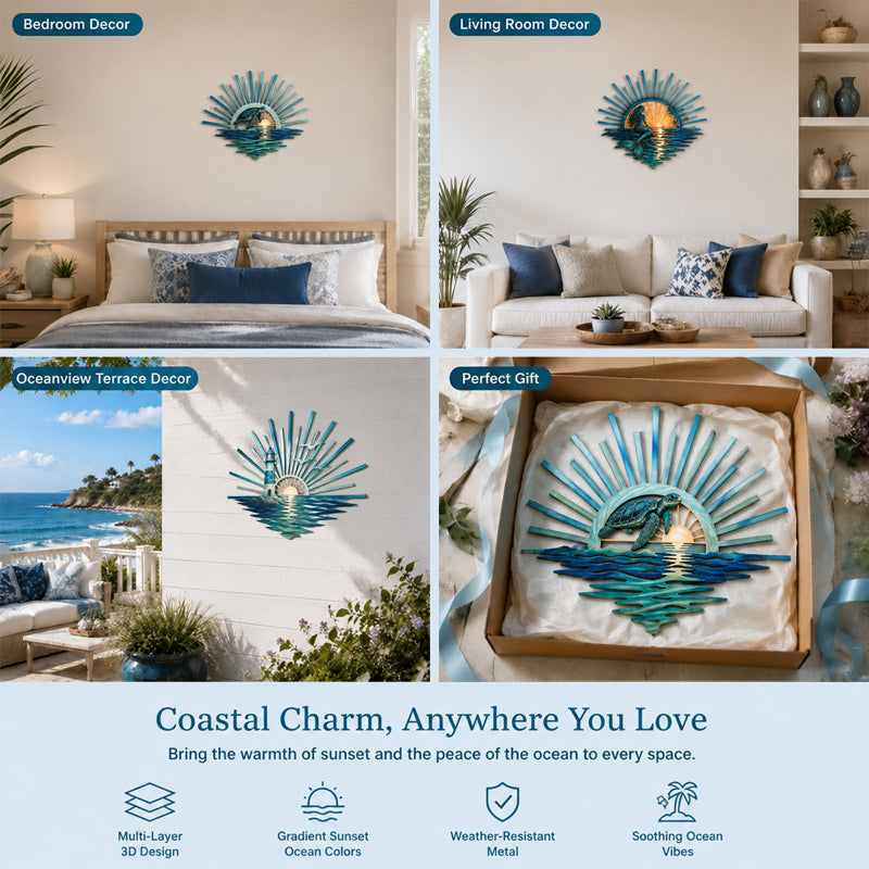 🌅 ‘Legend of the Sunset Tides’ metalen wanddecoratie – 🌊 Metalen wanddecoratie in vintage maritieme stijl
