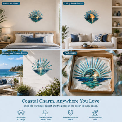 🌅 ‘Legend of the Sunset Tides’ metalen wanddecoratie – 🌊 Metalen wanddecoratie in vintage maritieme stijl