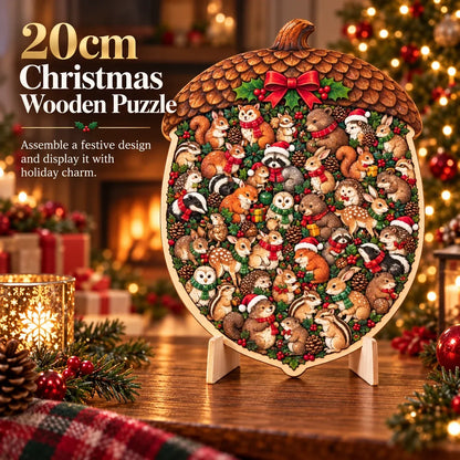 🎄 Houten kerstpuzzel van 20 cm met standaard | 9 feestelijke ontwerpen om in elkaar te zetten en tentoon te stellen 🧩