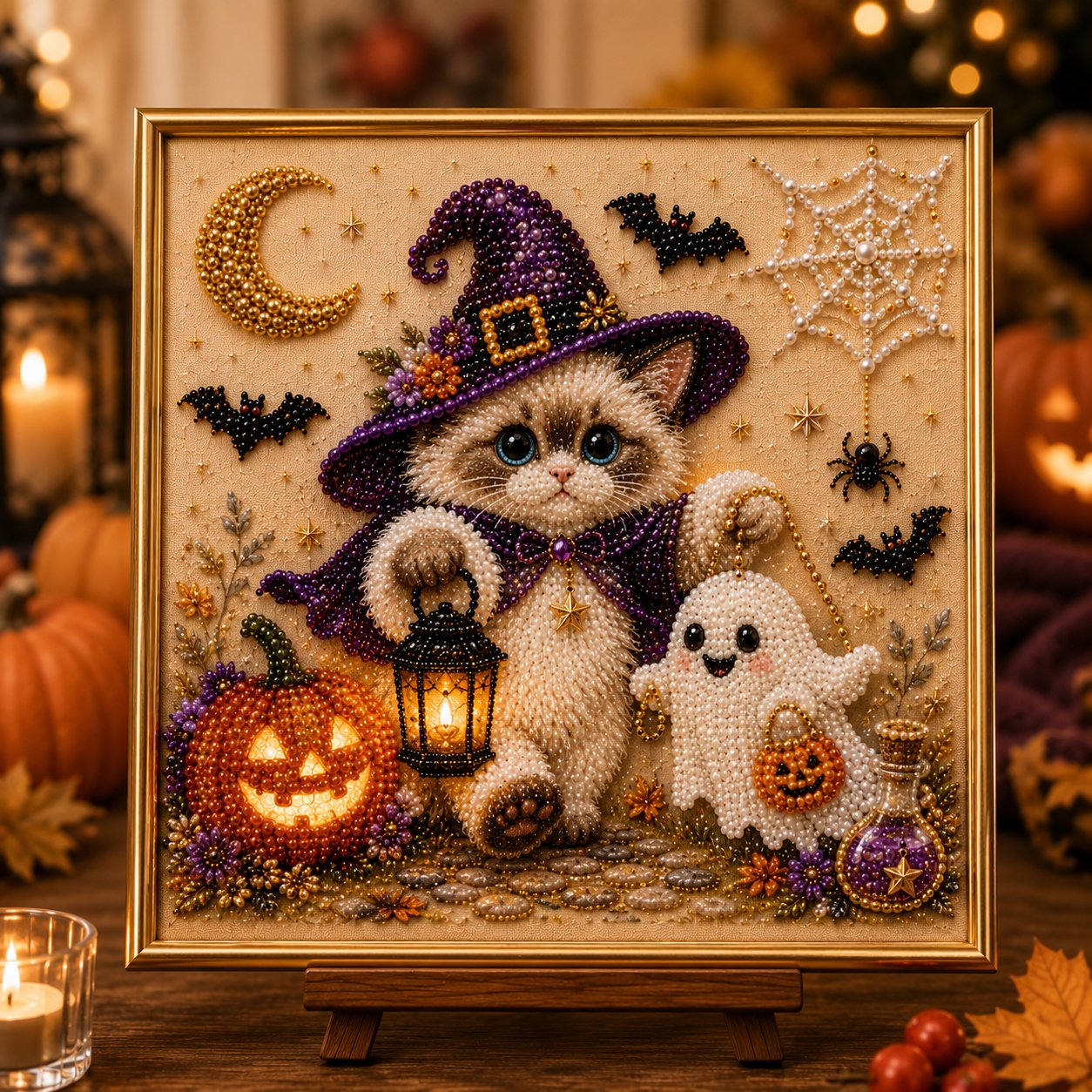 🐈‍⬛🎃DIY-schilderpakket voor Halloween-katten met parelkraaltjes