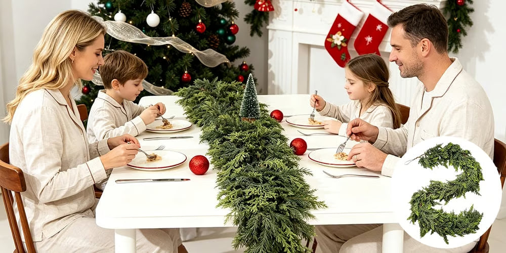 💥6FT realistische cipressenkerstslinger – kunstmatig groenblad voor de schoorsteenmantel, het trappenhuis en de deuropening