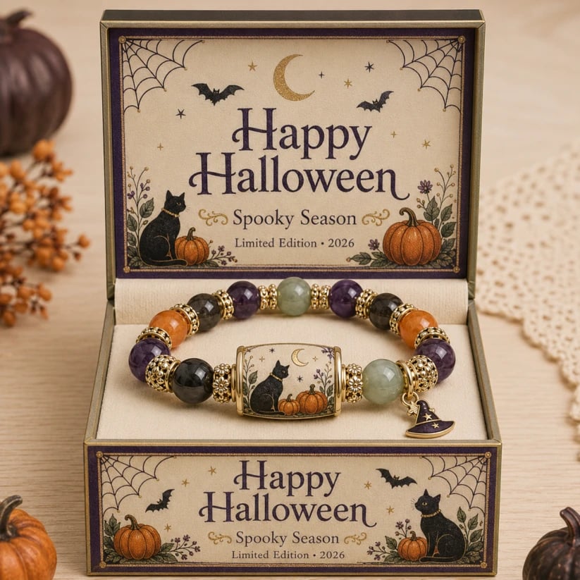 🔥LAATSTE DAG 50% KORTING - 🎃Cadeauset met kralenarmband in de vorm van een zwarte kat en pompoen, limited edition 2026 Halloween