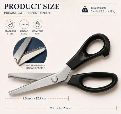 ✂️ 9,1" professionele roestvrijstalen kartelschaar – ✨ Scherpe zigzagrand, rafelvrije schaar voor naaiwerk en doe-het-zelfprojecten