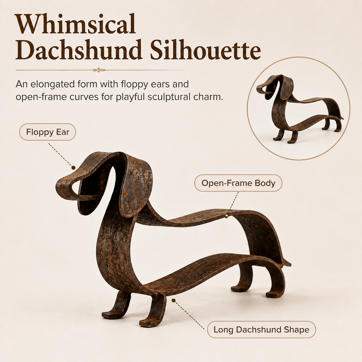 🐶✨ Rustieke Teckel Metaal Sculptuur – Tijdloze Charme Voor Huis & Tuin!