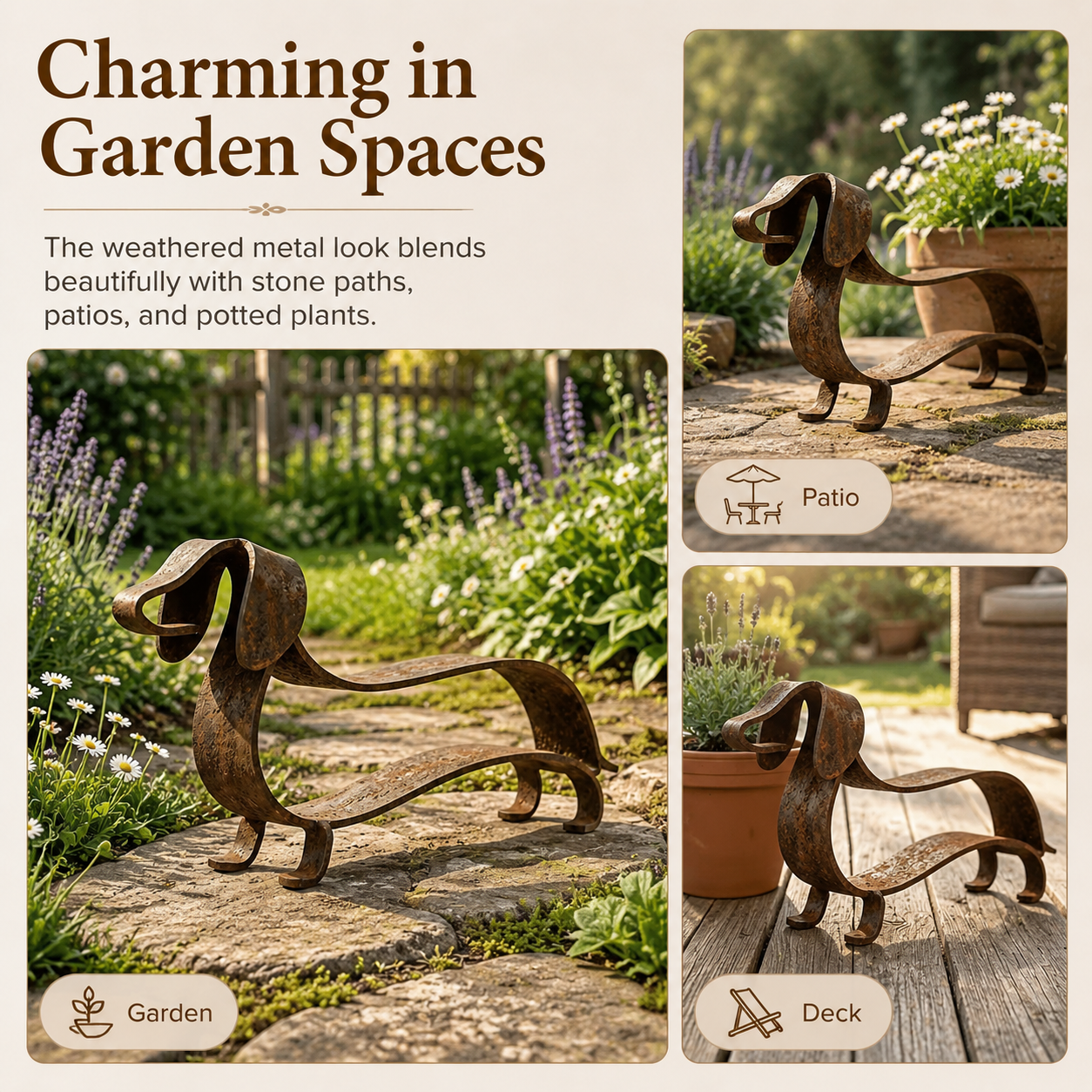 🐶✨ Rustieke Teckel Metaal Sculptuur – Tijdloze Charme Voor Huis & Tuin!