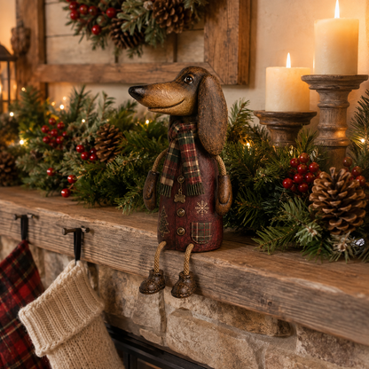 🏡Vintage kerstfiguurtje van een teckel voor op de plank