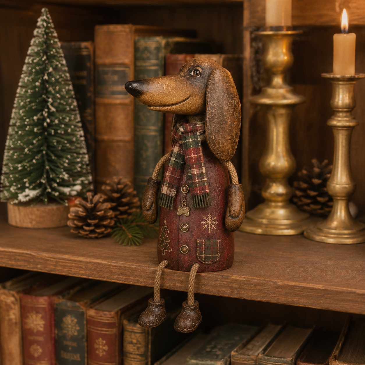 🏡Vintage kerstfiguurtje van een teckel voor op de plank