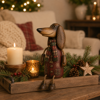 🏡Vintage kerstfiguurtje van een teckel voor op de plank