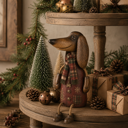 🏡Vintage kerstfiguurtje van een teckel voor op de plank