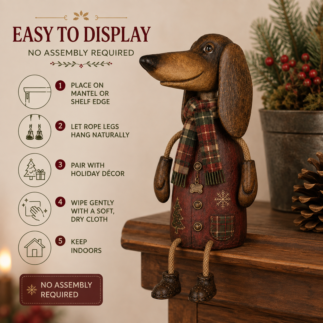 🏡Vintage kerstfiguurtje van een teckel voor op de plank