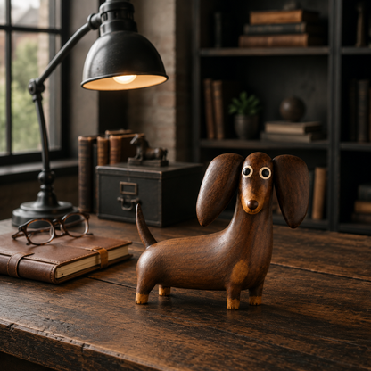 💡Speels beeldje van een teckel in houtlook