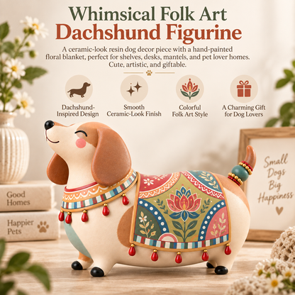 🎨 Speelse Volkskunst Teckelfiguurtje — Folk Art Stijl