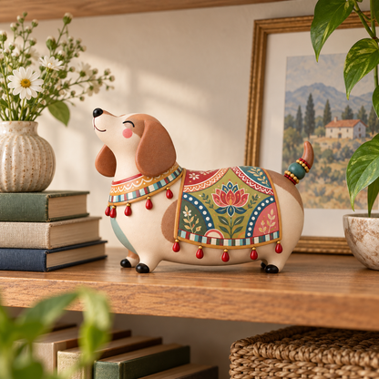 🎨 Speelse Volkskunst Teckelfiguurtje — Folk Art Stijl