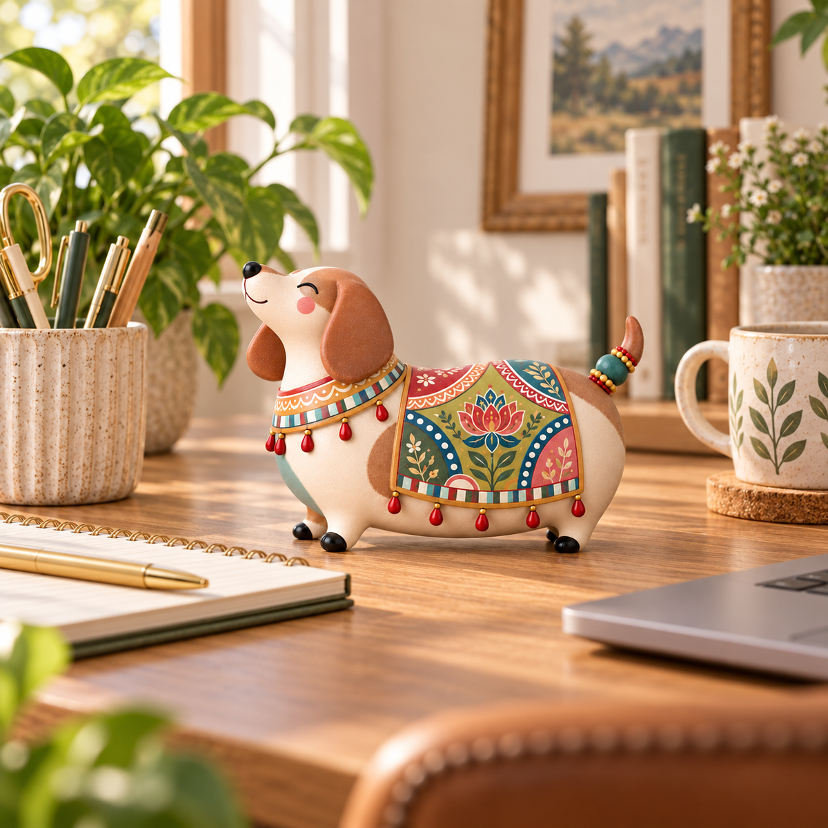 🎨 Speelse Volkskunst Teckelfiguurtje — Folk Art Stijl