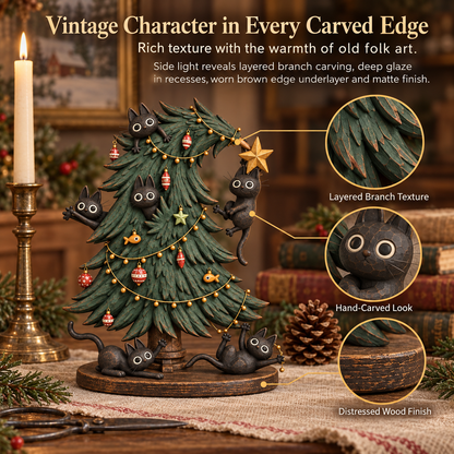 🐈‍⬛🌟 Zwarte Katten Kerstboom Beeld – Vintage Charme & Kattenkwaad