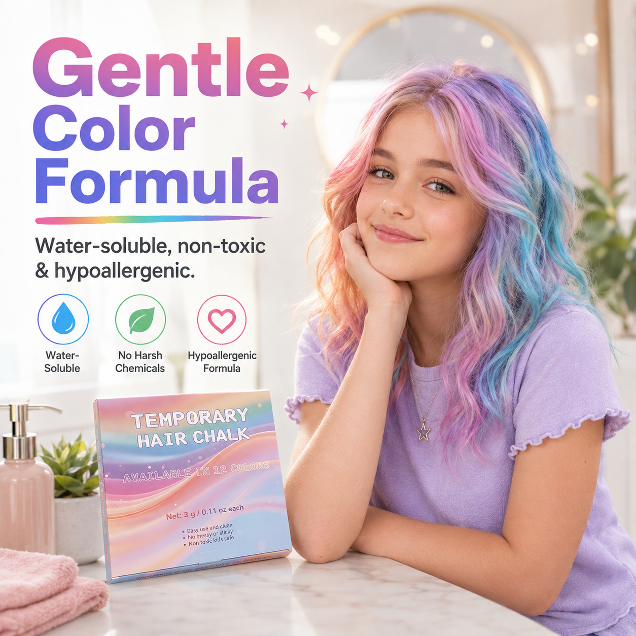 🎨Set met 12 kleuren tijdelijke haarkrijtjes voor kinderen en tieners