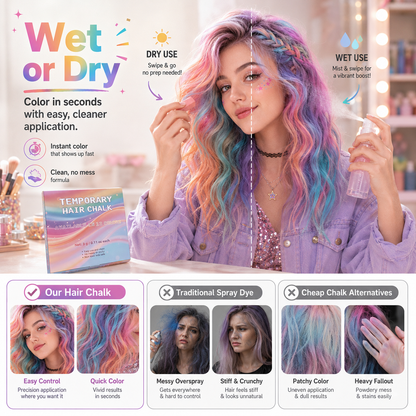 🎨Set met 12 kleuren tijdelijke haarkrijtjes voor kinderen en tieners