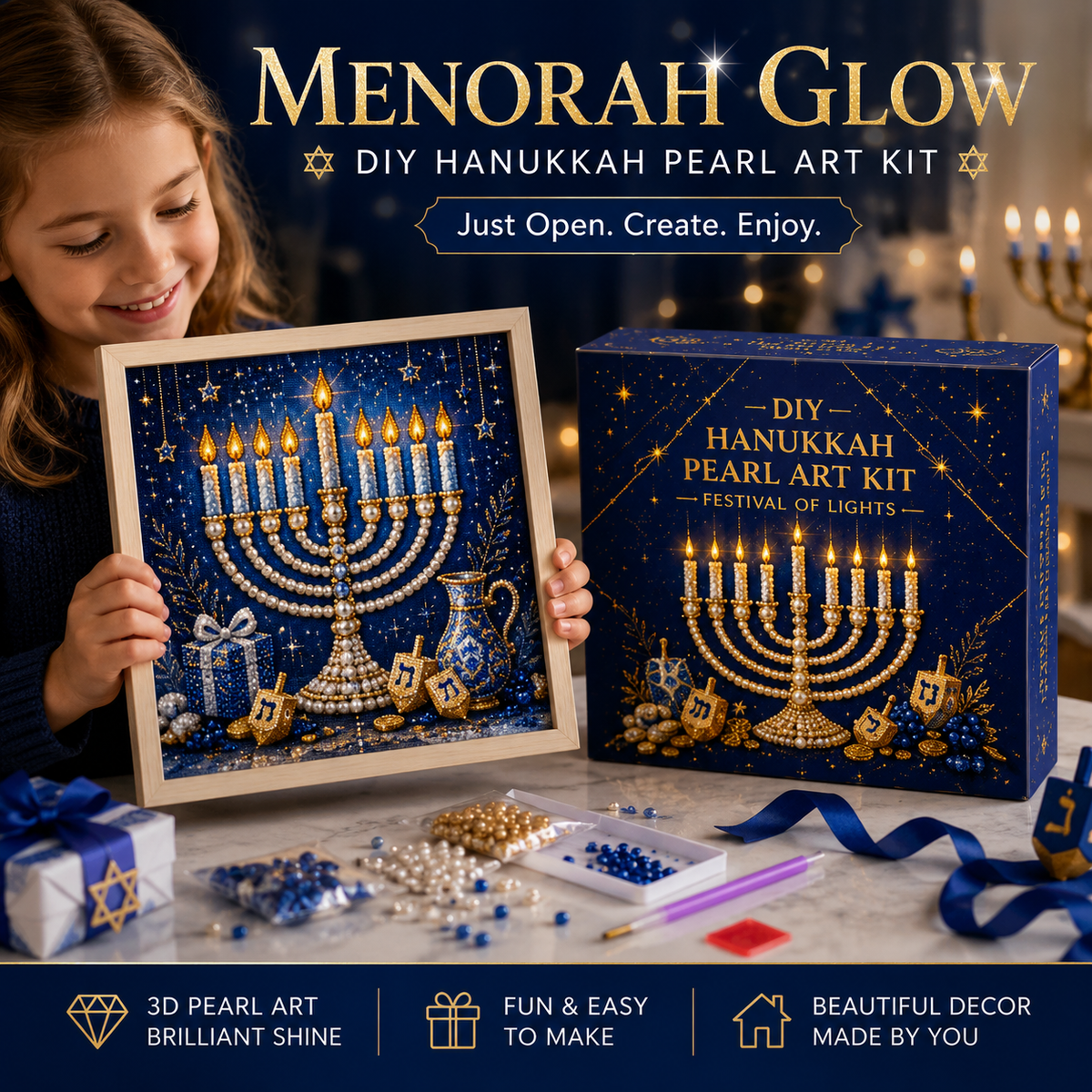 🕎✨ Hanukkah Pearl Art DIY-set — maak samen iets moois, parel voor parel