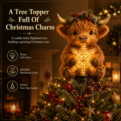 🎄Baby-Highland-koe als stralende ster als boomversiering✨