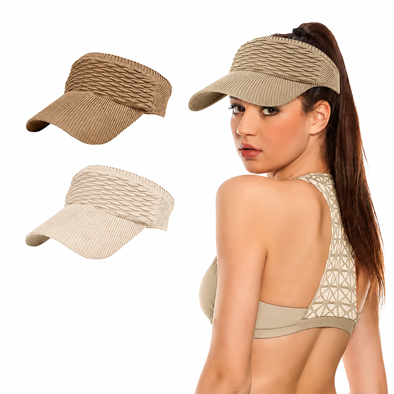 Stijlvolle Dames Zonneklep – Ademend, Licht en Beschermend ☀️🧢🌿Set van twee zonnehoeden voor dames met hoge paardenstaart