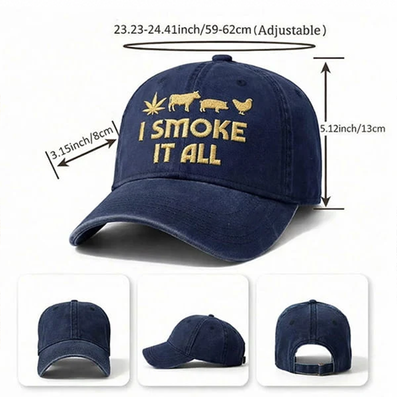 🧢 “I Smoke It All” geborduurde pet – Koel, comfortabel en grappig! 😎✨
