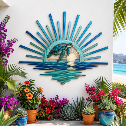 🌅 ‘Legend of the Sunset Tides’ metalen wanddecoratie – 🌊 Metalen wanddecoratie in vintage maritieme stijl
