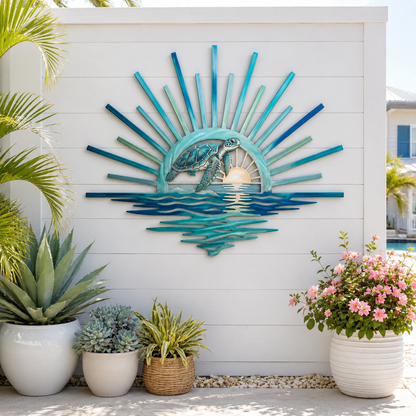 🌅 ‘Legend of the Sunset Tides’ metalen wanddecoratie – 🌊 Metalen wanddecoratie in vintage maritieme stijl