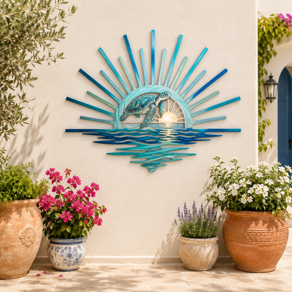 🌅 ‘Legend of the Sunset Tides’ metalen wanddecoratie – 🌊 Metalen wanddecoratie in vintage maritieme stijl