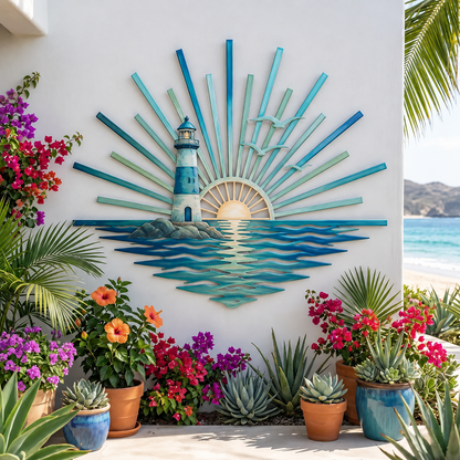 🌅 ‘Legend of the Sunset Tides’ metalen wanddecoratie – 🌊 Metalen wanddecoratie in vintage maritieme stijl