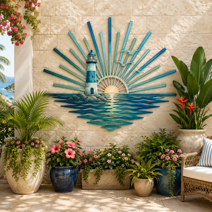 🌅 ‘Legend of the Sunset Tides’ metalen wanddecoratie – 🌊 Metalen wanddecoratie in vintage maritieme stijl
