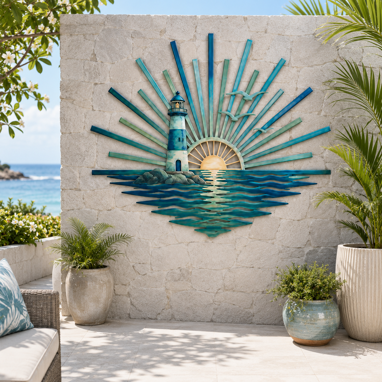 🌅 ‘Legend of the Sunset Tides’ metalen wanddecoratie – 🌊 Metalen wanddecoratie in vintage maritieme stijl