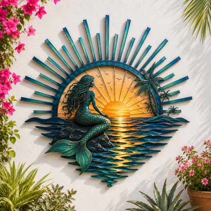 🌅 ‘Legend of the Sunset Tides’ metalen wanddecoratie – 🌊 Metalen wanddecoratie in vintage maritieme stijl